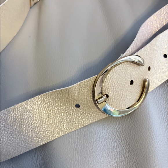 LEANDRU\'S Cream & Gold Soft Leather Belt One Size main image 5
